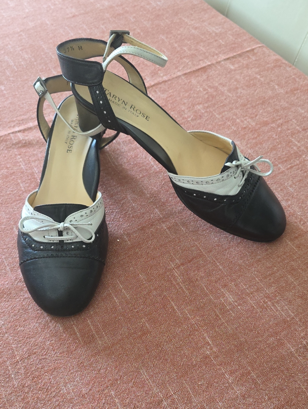 Taryn Rose Black and White Ankle-Strap Two-Tone Pumps